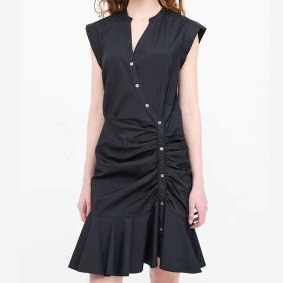 Veronica Beard Core Bell Ruched Gathered Mini Shirtdress in Black Size 8 - Picture 1 of 11